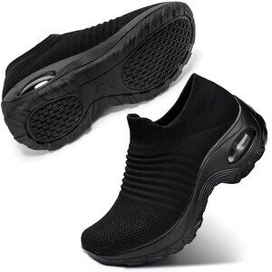 Womens Size 9.5 Non Slip Comfortable Orthopedic Sneakers with Arch Support Black